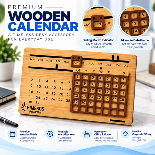 Executive Wooden Desk Calendar & Pen Gift Set