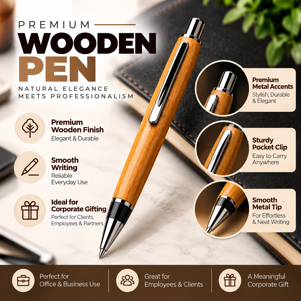 Executive Wooden Desk Calendar & Pen Gift Set