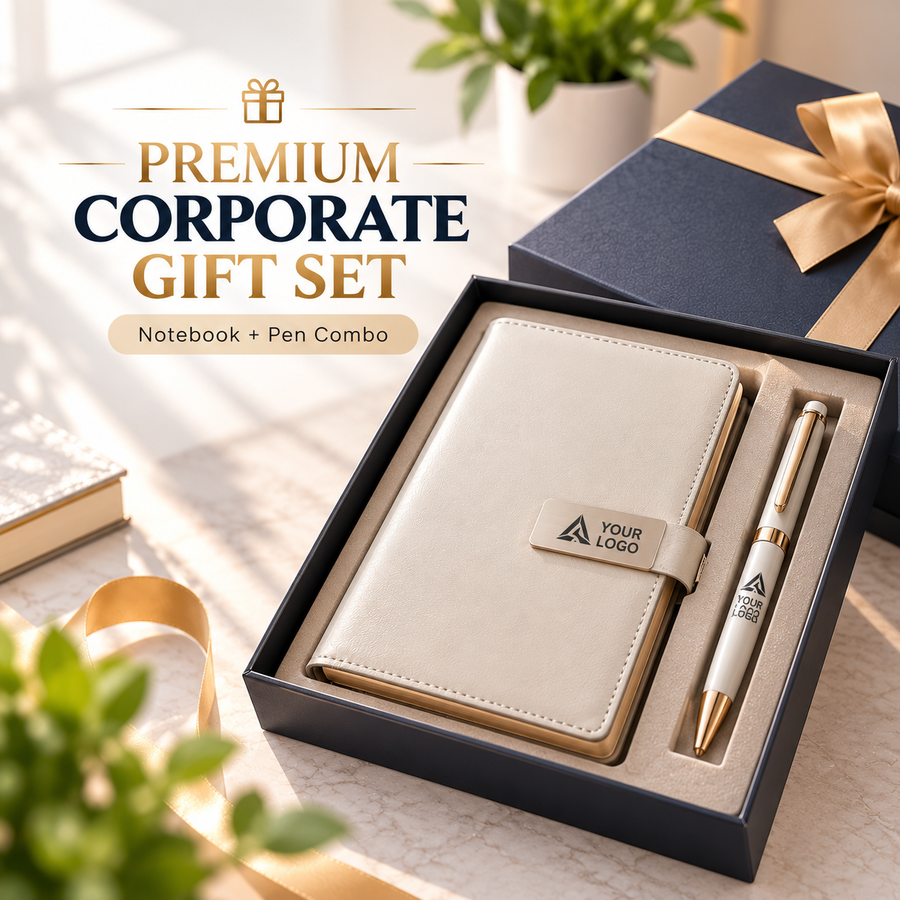 Employee welcome kit with notebook and pen